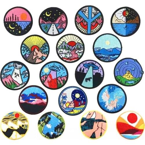 50pcs/Lot Embroidery Patches Letters Clothing Decoration Accessories Landscape Diy Iron Heat Transfer Applique Velcro Patch