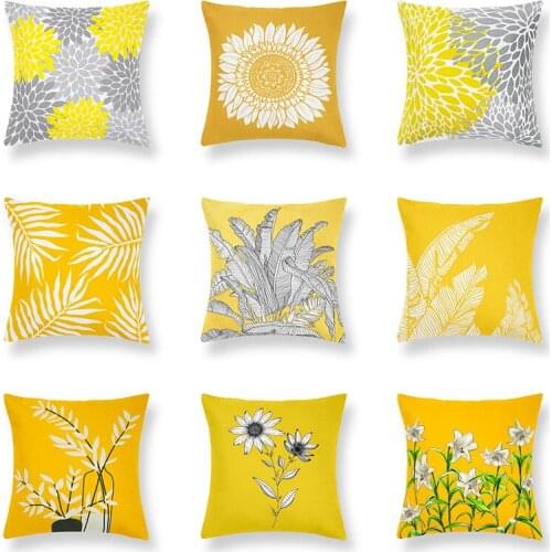 Yellow Cartoon Flower Pillow Cover Plant Leaves Floral Cushion Sofa Home Decor Decoration Decorative Soft Pillowcase 18x18