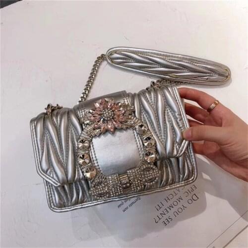 2020 New Pleated Rhombic Dinner Bag Chain Small Square Bag Diamond Female European and American Fashion Shoulder Messenger Bags