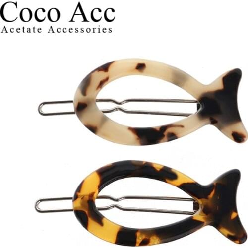 Wholesale high quality hollow out fish shaped ethylic acid tortoise shell hairpin hairgrips hair side clips for women girls
