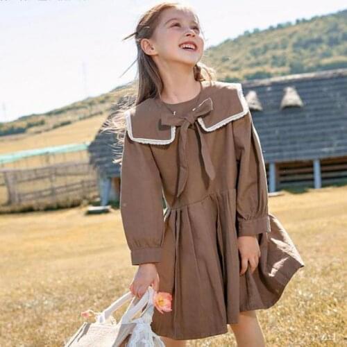 2-12 Years Princess Dress For Girls Long Sleeve Peter Pan Collar Mid Length Gowns Children Birthday Wedding Party Clothes