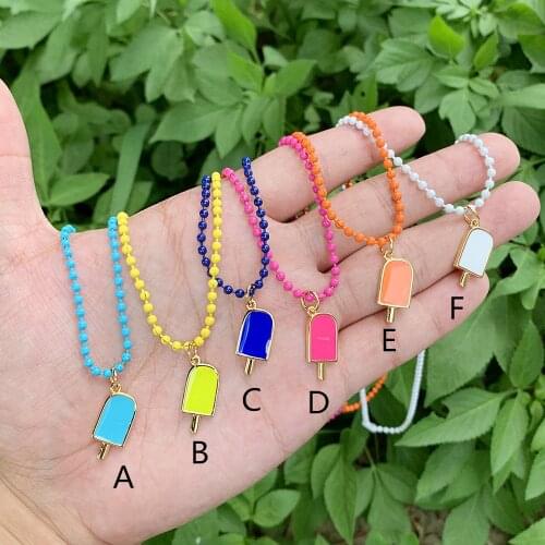 Ice Cream Shape EnamelGold Plated Pndant Bead Chain Necklace Birthday/Commemorative Gifts Bulk Jewelry wholesale