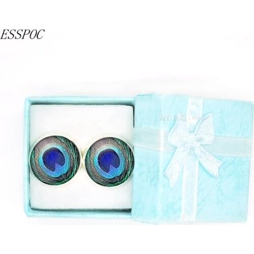 Peacock Feather SIlver Color Men Fashion Shirt Cufflinks Glass Cabochon Cuffl Links Mens Jewelry