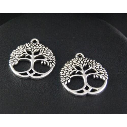 10Pcs Silver Color Tree Charms Making Metal Plant Pendant Necklaces Earrings Handcraft Jewelry 26X23mm A2117