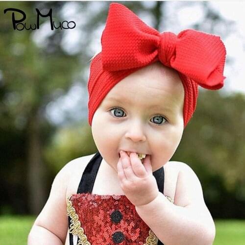 Powmuco Fashion Handmade Knotted Infant Elastic Headband Solid Color Big Bowknot Baby Hairband Princess Headwear Photo Props