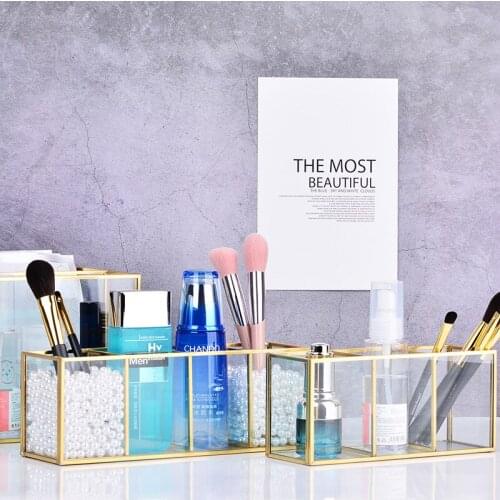 Clear Glass Makeup Box Cosmetic Storage Box Makeup Brushes Organizer Pencil Lipstick Holder Makeup Tools Organizer Case WY817