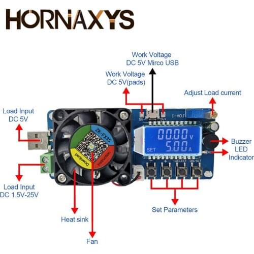 Adjustable Electronic Load Tester LED Digital USB Voltmeter Ammeter Battery Capacity Power Supply 4A/5A 25W/35W Detector Monitor