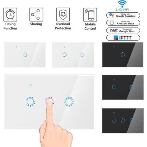 Tuya APP Smart WIFI Glass Touch Remote Control Timing Switch Panel Remote Control ALEXA Voice Smart Switch 1-2-3Gang