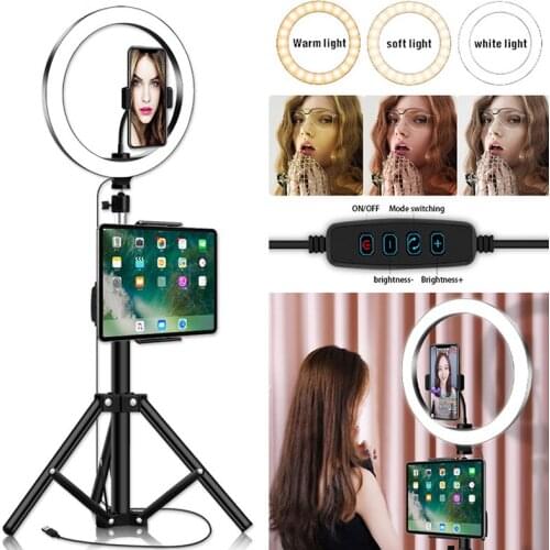 10 inch Ring Light With Phone Tripod Stand Camera Photography Video Recording Selfie LED Ring Light with Tablet Holder for iPad