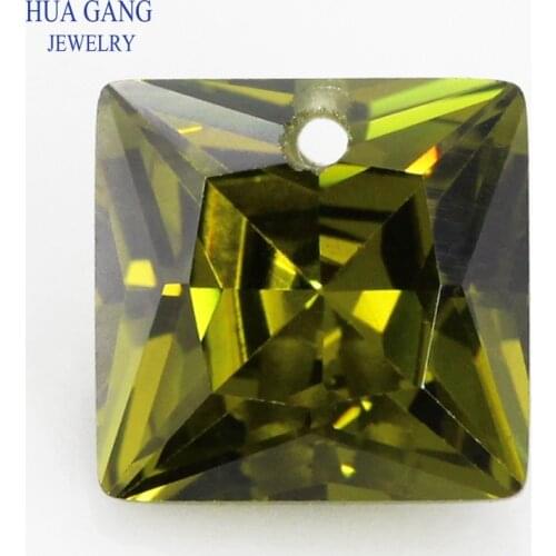 Loose CZ Stones Beads Gem With Hole AAAAA Square Shape Peridot Cubic Zirconia Stone For Jewerly Making 4x4~12x12 High Quality