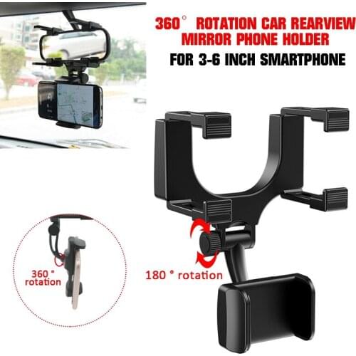Universal 360 Degrees Rotation Car Rearview Mirror Phone Holder For 3-6 Inch Smartphone Car Bracket ABS Plastic Black