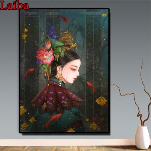 Japanese woman diy Diamond painting Classical girl Diamond Embroidery full square round drill mosaic diamond wall sticker decor