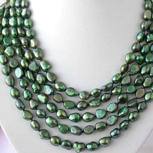 Wedding Woman Jewelry 9-11MM AA Green Baroque Pearl Necklace Natural Freshwater Pearl Handmade