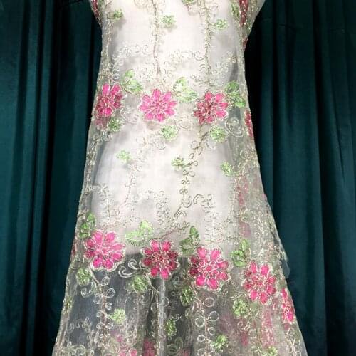 GLace 1Y/Lot hard apricot mesh car bone embroidery sewing fabric for women dress cloth accessories TX1566