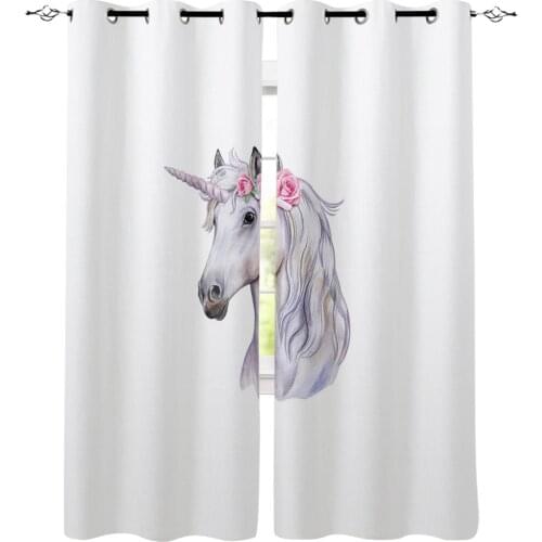 Animal Unicorn Pink Flower Room Curtains Large Window Living Room Bathroom Decor Kids Window Treatment Curtain Panels