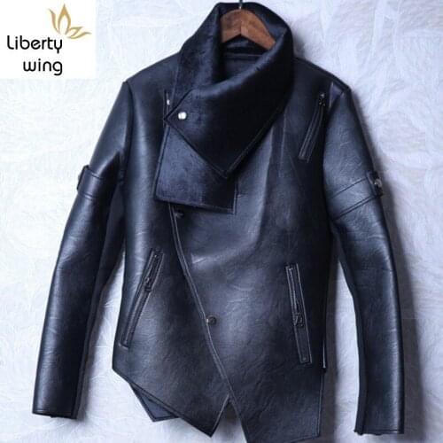 Winter Mens Short Slim Pu Jacket Luxury Designer Punk Fashion Warm Zipper Leather Coat Male Stage Clothes Men S-3XL
