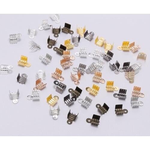 200Pcs 3-8 mm Small Cord End Tip Fold Over Three-wire Clasp Crimp Bead Connector For DIY Jewelry Making Accessories Wholesale