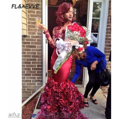 2021 Sexy Evening Dress Red Illusion V Neck Long Sleeves Backless South African Floor Length Black Girls Evening Party Gowns