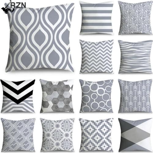 45*45cm Gray Striped Geometric Cushion Cover Polyester Pillowcase Cojines Decorativos Para Sofa Home Bedroom Sofa Decor 40814