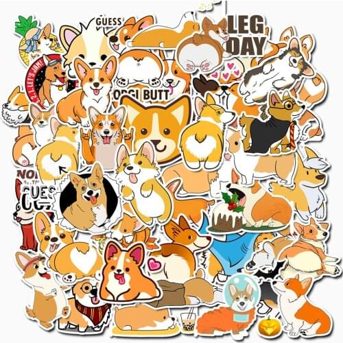 50pcs Cute Animal Dog Corgi Waterproof Sticker Pet Dog Decorative Paper Sticker Mixed Toy Sticker DIY Bicycle Mobile Phone Lapto