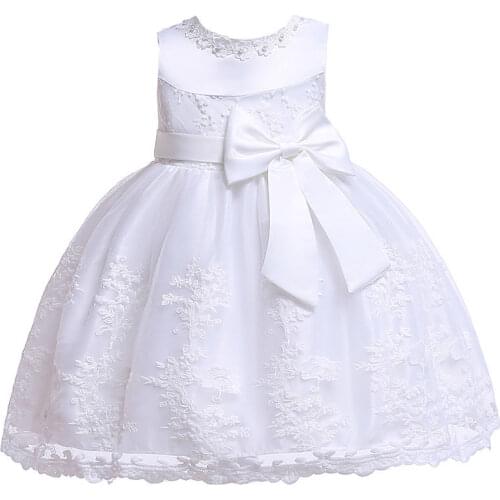 White Lace Newborn Baby Dress Christening Baptism Dresses with Cute Bow Toddlers Girl 1st 2nd Birthday Party Ball Gown