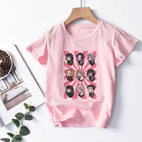 2 3 4 5 6 7 8 9 Years Old Kids T Shirt New Baby Girl Clothes Summer Demon Slayer Cartoon Girls Tshirt Short Sleeve Boys T Shirts