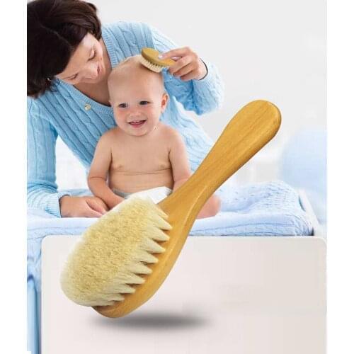 Baby Hair Brush and Comb Set for Newborn Natural Wooden Hairbrush with Soft Goat Bristles Cradle Cap Perfect Scalp Groom Gifts