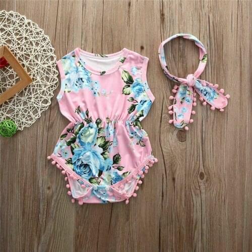 Infant Newborn Baby Girls Romper Summer Baby Clothes Flower Print Tassel Sleeveless Jumpsuit Playsuit Sunsuit Baby Girl Costumes