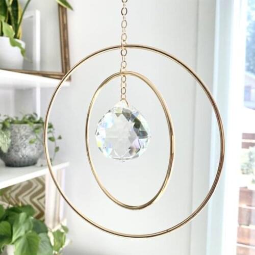Double Brass Hoop Crystal Sun Catcher Rainbow Maker Window Hanging
