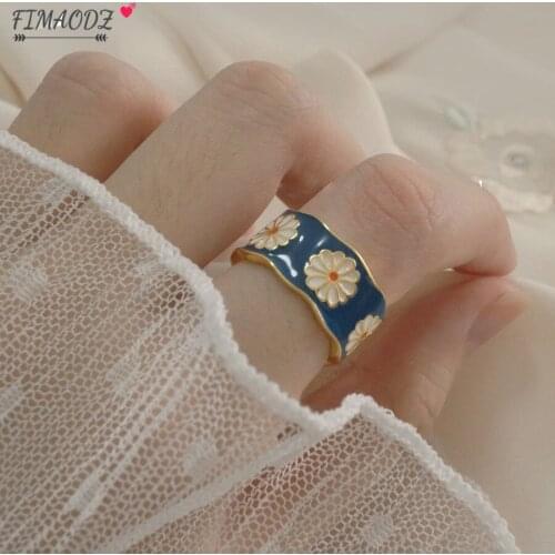 FIMAODZ Korean Daisy Ring Fashion Little Flower Vintage Boho Charm Opening Rings for Women Girls Summer Jewelry Gift