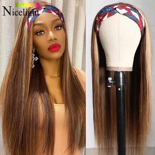 Highlight Smooth Human Hair Wigs Bone Straight Headband Wigs Nicelight Glueless Full Machine Made Ombre Remy Wig For Black Women