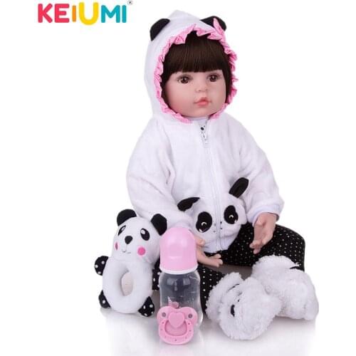 KEIUMI 24 Inch Panda Reborn Baby Doll Newborn Twin Sister Cute Baby Doll Cloth Body Stuffed PP Cotton For Children Gifts