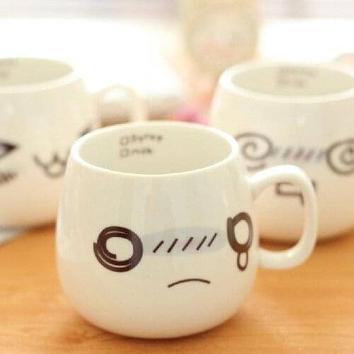 Ceramic Cute Expression Couple Mug Water Cup Chinese Pure White Ceramic Cup Coffee Home Office Supplies