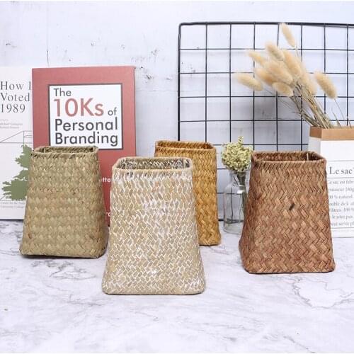 1PC Seagrass Woven Storage Baskets Garden Flower Vase Hanging Basket Rattan Planter Potted Organizer Home Basket