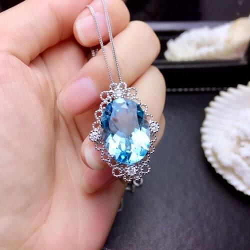Ethnic Hollowing style big Natural blue topaz gem Pendant S925 silver Natural gemstone necklace women girl party gift jewelery