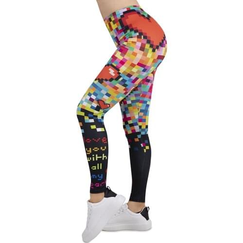 Women Legging Pixel Love Printing Leggins Slim High Elasticity Legins Popular Fitness Leggings Female Pants