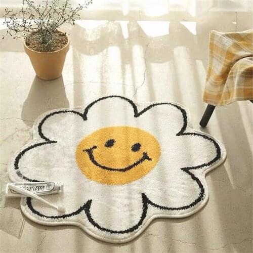 Cute Bathroom Floret Carpet Door Mat Anti-slip Floor Mats Living Room Soft Decorative Smiley Carpet Flower Shape Home Decoration