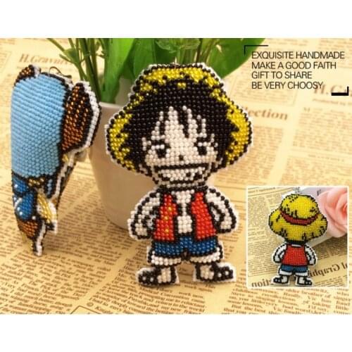 Cartoon bead cross stitch kit pre printed stamped 14ct plastic canvas DIY handmade craft needlework Keychain phone plug plus