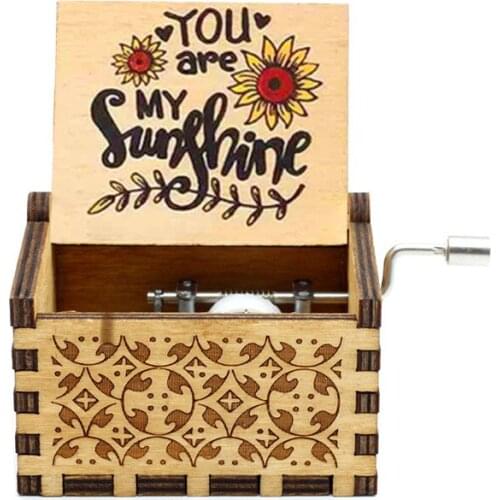 Hand Cranked Engraved Music Box - You are My Sunshine, Christmas Birthday Gift for Wife To Daughter Give Grandma Love Grandpa