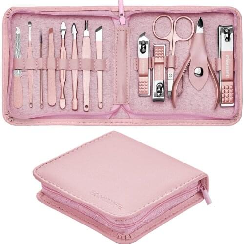 FAMILIFE Manicure Set, 13pcs Pedicure Kit Rose Gold Nail Clipper Set Professional F06 Manicure Kit Grooming Kit Stainless Steel