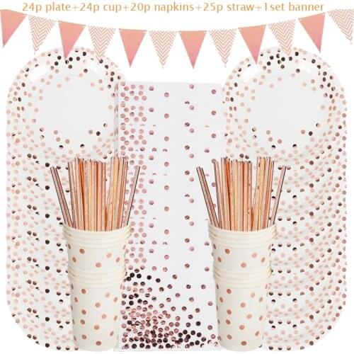 Rose Gold Dot Disposable Paper Plates Set Wedding Party Supplies Bride To Be balloon Birthday Party Decorations Adult Hen Party