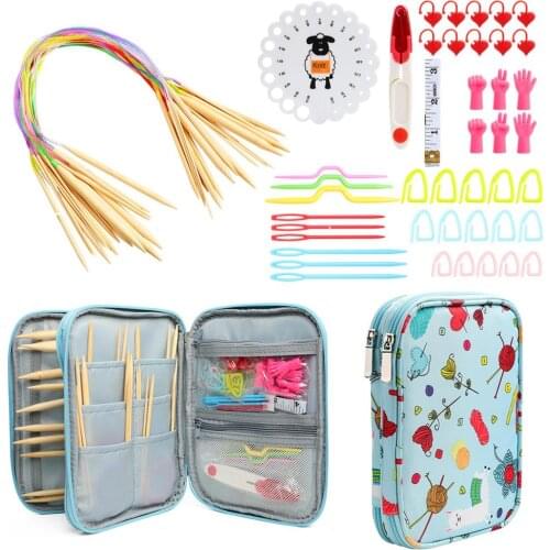 New Circular Knitting Needles Set 60cm Bamboo Knitting Needles Scissors Markers Sewing Accessories DIY Craft Tools With Bag