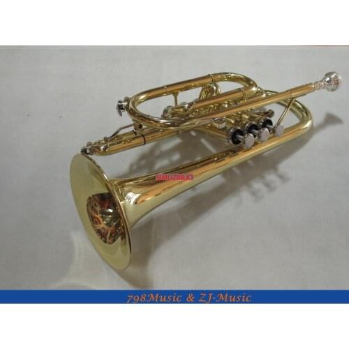 NEW AAA Quality Gold Lacquer Pocket Trumpet Cornet Large bell Horn With Case
