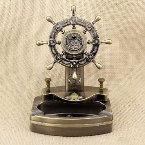 Creative Ashtray for Home Retro Rudder Design Metal Portable Cigarette Ash Tray with Refillable Lighter Decorative WY70908