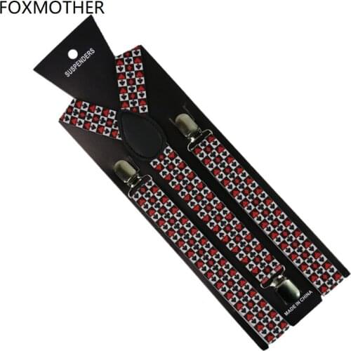 FOXMOTHER Mens Braces Adjustable 1 Inch Wide Clip On Poker Print Elastic Braces Suspenders Mens Womens