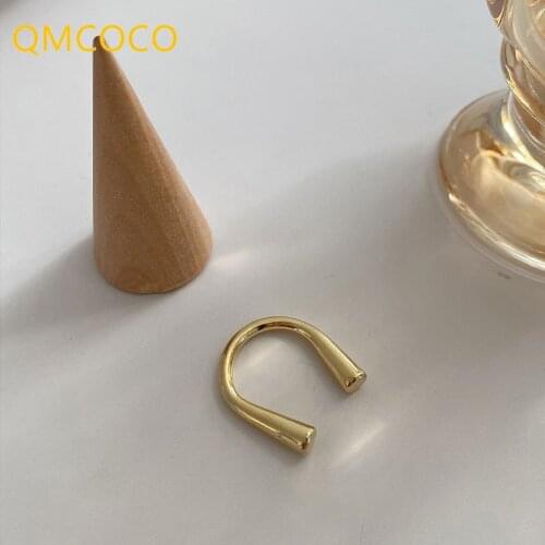 QMCOCO 925 Silver Simple Metal Open Golden Ring Female High Quality Temperament INS Style Unique Design Woman Jewelry Decoration