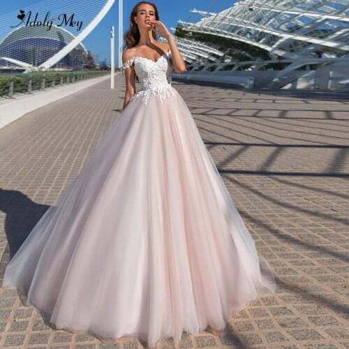 Adoly Mey Design Romantic Boat Neck Lace Up A-Line Wedding Dresses 2020 Gorgeous Appliques Beaded Princess Bride Gown Plus Size