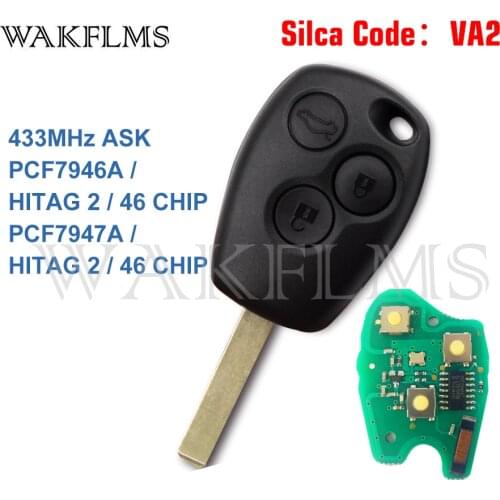 PCF7946A / PCF7947A VA2 Remote Car Key Fob Replacement for Renault Wind Clio Modus Kangoo Master Twingo 2004 - 2016