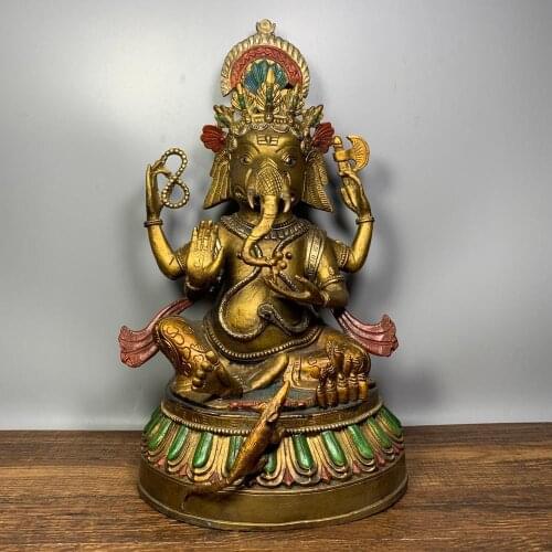 Tibet Buddhism Temple bronze Painted Elephant Trunk God of Wealth Buddha Statue Ganesha statue Elephant Trunk Sky Obstacle god