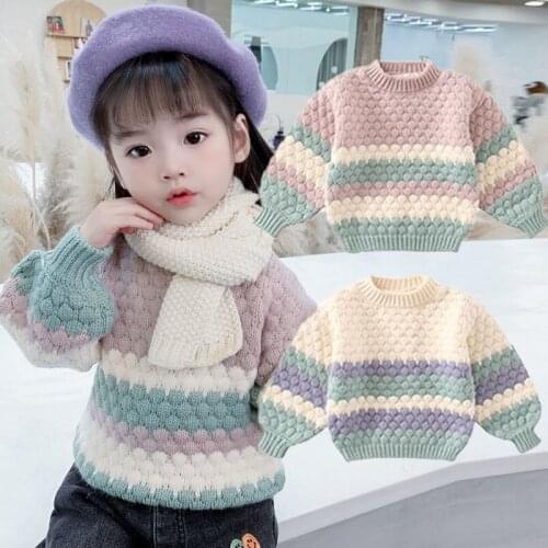Girls Sweater Babys Coat Outwear 2021 Vintage Thicken Warm Winter Autumn Knitting Casual Pullover Top Cotton Childrens Clothin